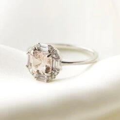 Ophelia Morganite, Sapphire And Diamond Ring 14k White Gold- UK Size W -Carrie Elizabeth 06231806 476F 451E 9622 EE3B6B30B523 47670eff 02b4 4615 b122 93965aa8d3e2 scaled