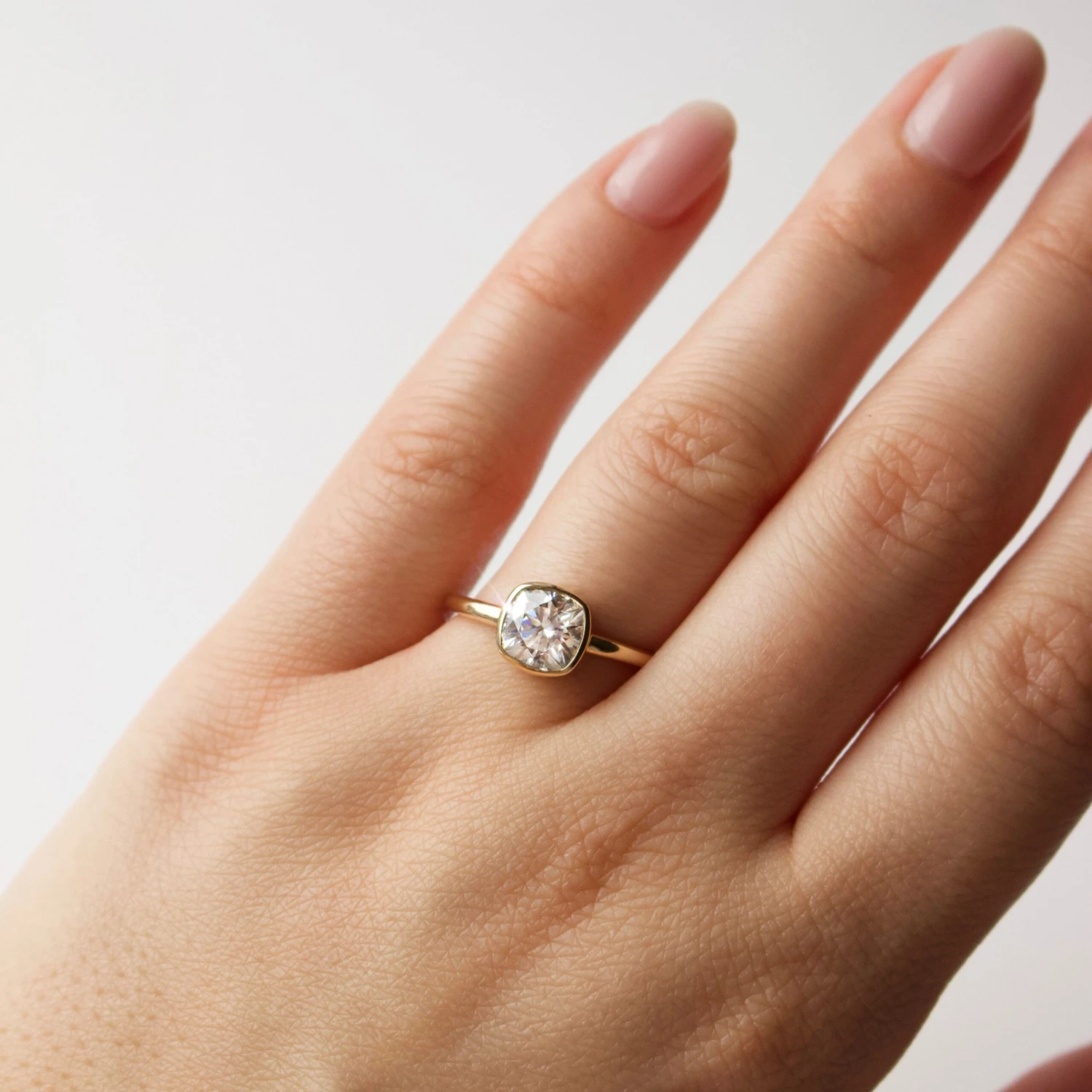 Moissanite Cushion Cut Bezel Set Ring 2 Moissanite Cushion Cut Bezel Set Ring - Image 2