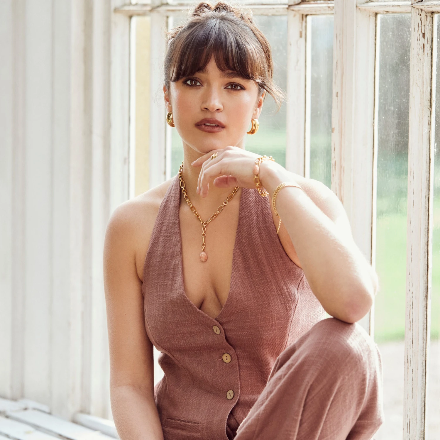 Peach Amazonite Chunky Chain Lariat 8 Peach Amazonite Chunky Chain Lariat - Image 8