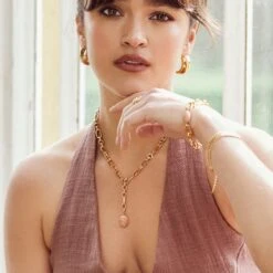 Peach Amazonite Chunky Chain Bracelet -Carrie Elizabeth 240307 CEJ SS24 6622 v12