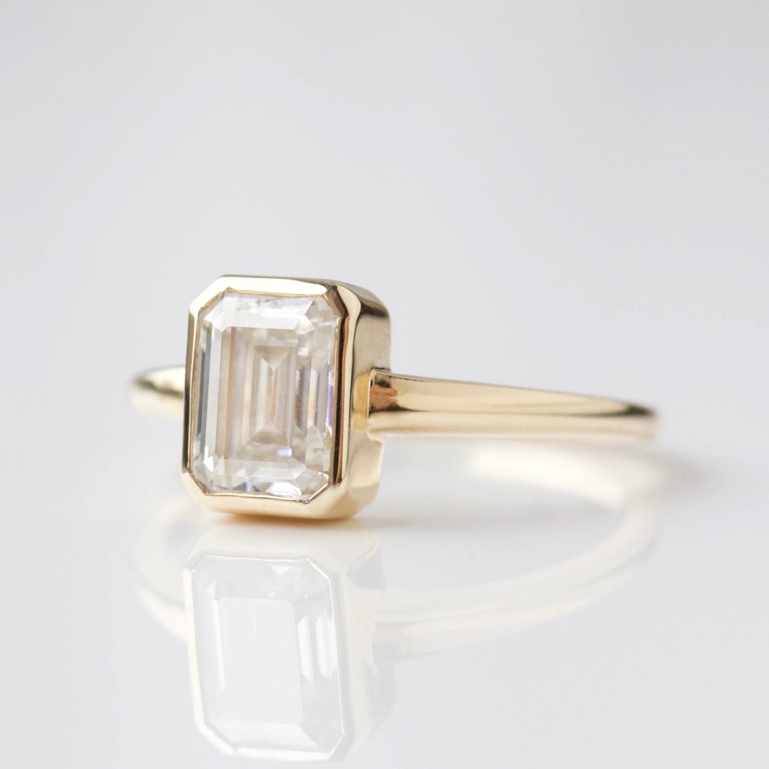 Moissanite Octagon Emerald Cut Bezel Set Ring 7 Moissanite Octagon Emerald Cut Bezel Set Ring - Image 7