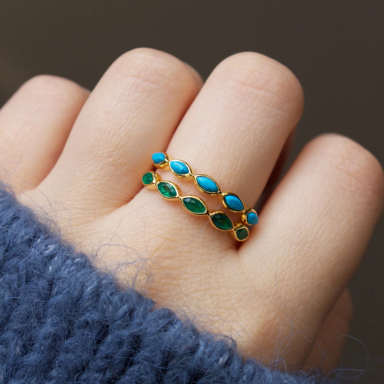 Green Onyx Marquise Gemstone Stacking Ring 2 Green Onyx Marquise Gemstone Stacking Ring - Image 2