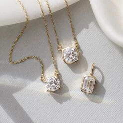 Moissanite Emerald Cut Bezel Set Pendant -Carrie Elizabeth 7A19C328 B540 44F9 88A7 B70A8E224002 scaled