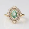 Garden Party Fern Green Topaz & Pearl Halo Vintage Ring