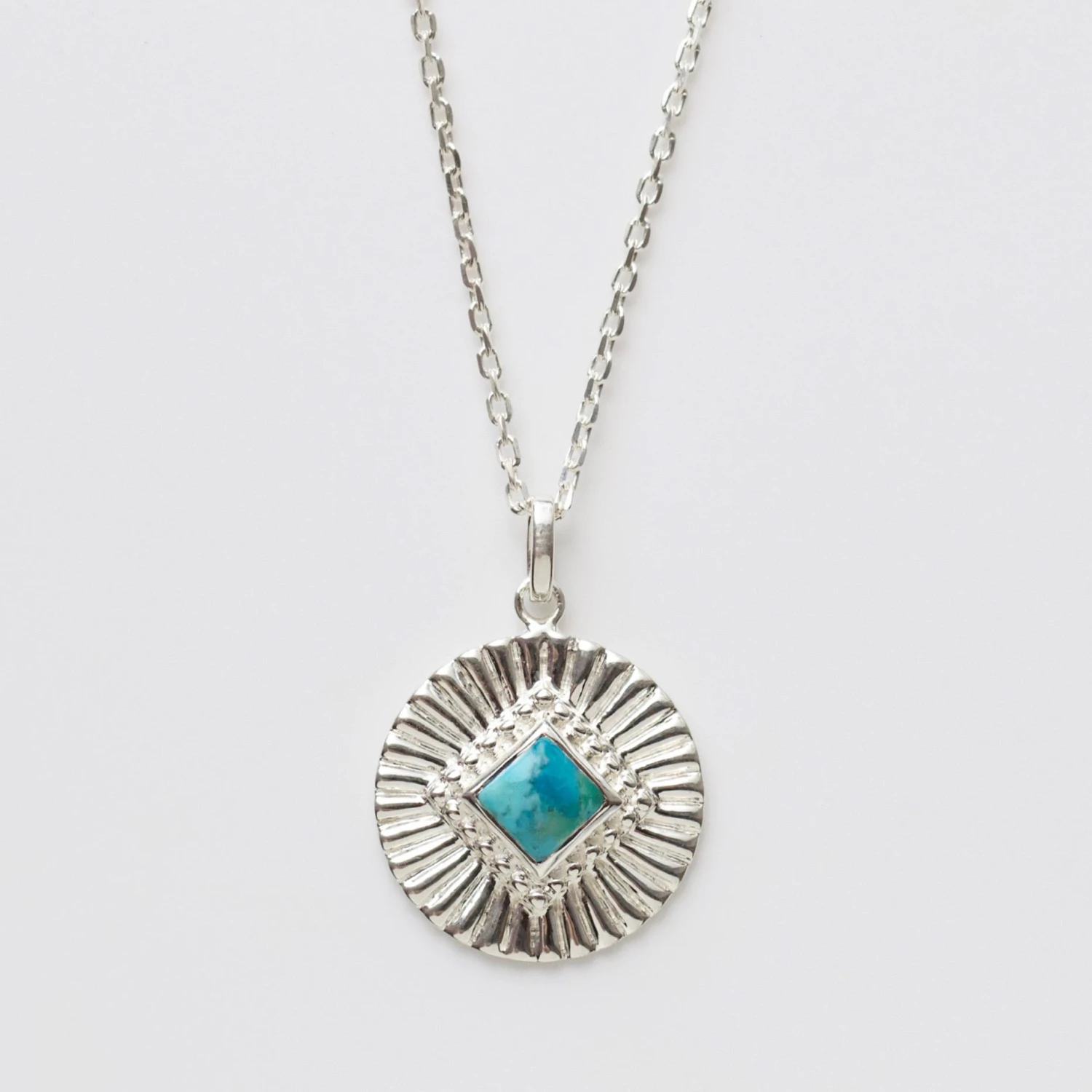 Turquoise Sunray Coin Necklace 1 Turquoise Sunray Coin Necklace