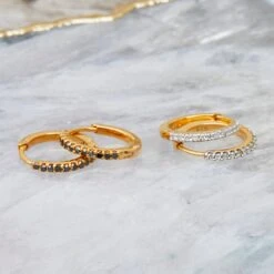 Mini Diamond Huggie Hoops 12 Mini Diamond Huggie Hoops -Carrie Elizabeth Blackdiamondhuggiesanddiamondhuggies