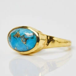 Santorini Faceted Copper Turquoise Statement Ring -Carrie Elizabeth CarrieElizabethJewellery230126 CE SS23 Product 7489 v1Gold