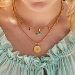 Garden Party Slinky Chain And Green Amethyst Compass Coin Pendant -Carrie Elizabeth CarrieElizabethJewellery230223 CEJ SS23 MODELS 0607 v1 SQ 123a2890 cc72 4772 8257 c6994ade10cc