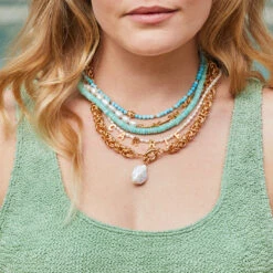 Santorini Chunky Amazonite Beaded Necklace -Carrie Elizabeth CarrieElizabethJewellery230223 CEJ SS23 MODELS 1100 v2sq