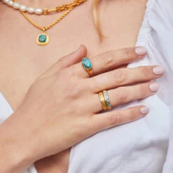 Santorini Faceted Copper Turquoise Statement Ring -Carrie Elizabeth CarrieElizabethJewellery230223 CEJ SS23 MODELS 1335 v1 SQ