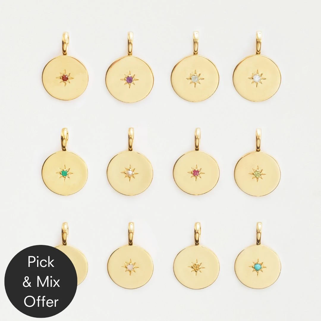 Star Set Birthstone Coin Pendant 1 Star Set Birthstone Coin Pendant