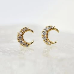 Celestial Moon Stud Earrings -Carrie Elizabeth CelestialMoonearringsgold scaled