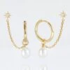Pearl Hoop & Chain Star Stud Earring