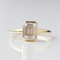 Moissanite Octagon Emerald Cut Bezel Set Ring