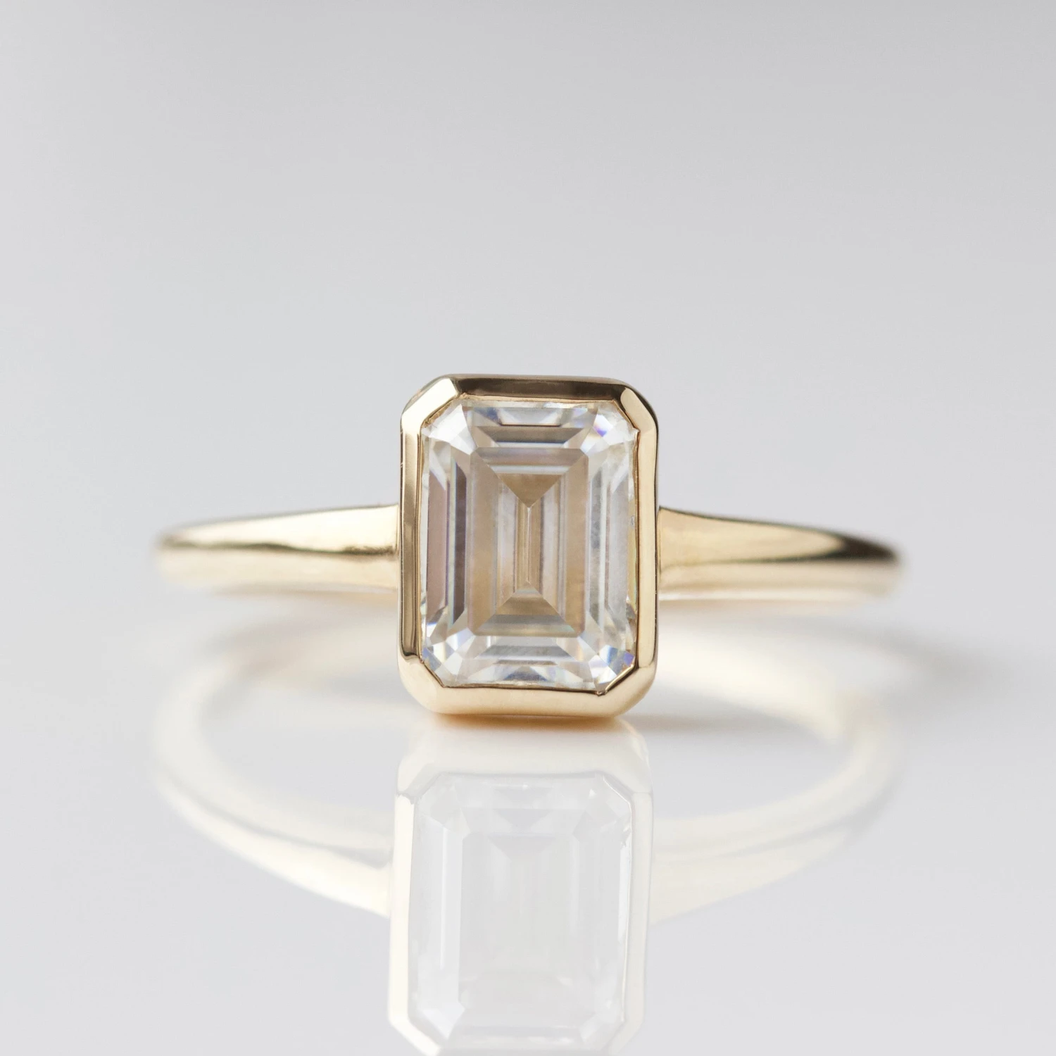 Moissanite Octagon Emerald Cut Bezel Set Ring 1 Moissanite Octagon Emerald Cut Bezel Set Ring