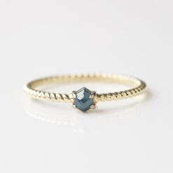 Exclusive Ocean Blue Hexagon Diamond Twist Band Ring - Size Medium