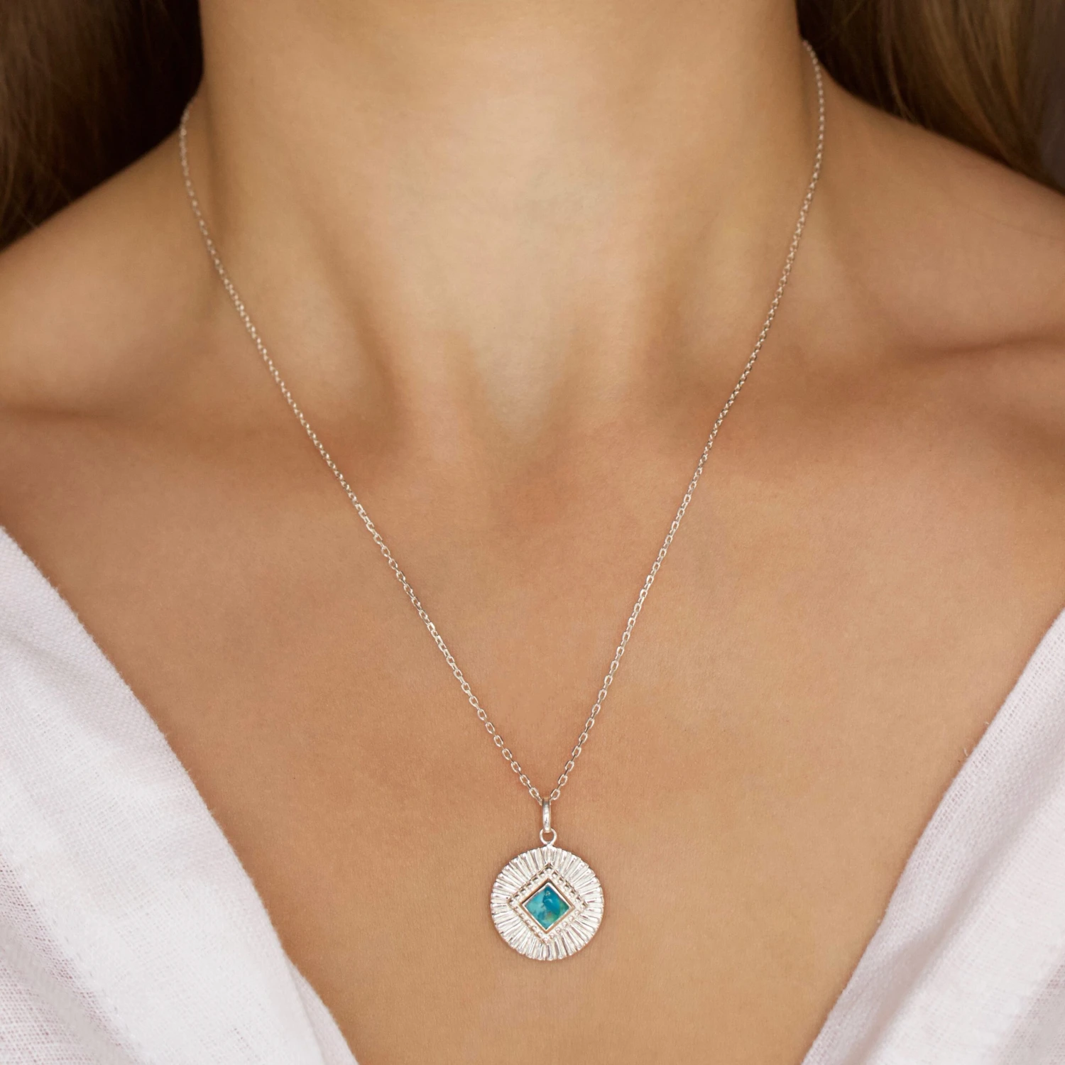 Turquoise Sunray Coin Necklace 2 Turquoise Sunray Coin Necklace - Image 2