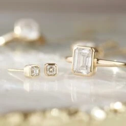 Moissanite Asscher Cut Bezel Set Stud Earrings -Carrie Elizabeth F34FF87F 3521 4A5E A86C 3C5B10A11C06 scaled