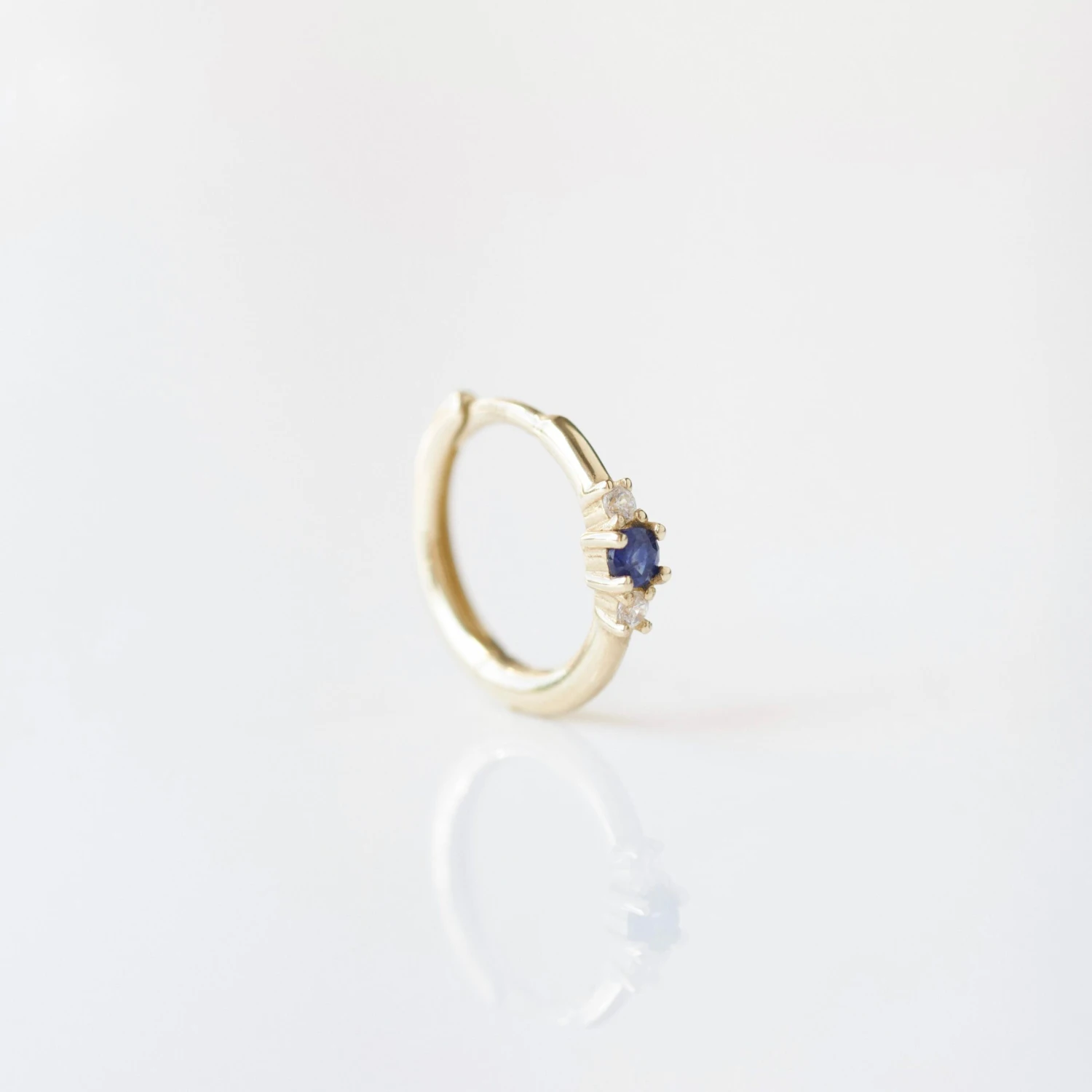 Blue & White Sapphire Huggie Hoop Earring 1 Blue & White Sapphire Huggie Hoop Earring