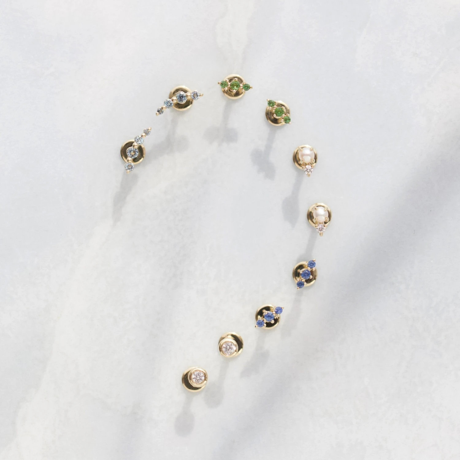 Blue Sapphire Triple Stone Stud Earring 5 Blue Sapphire Triple Stone Stud Earring - Image 5