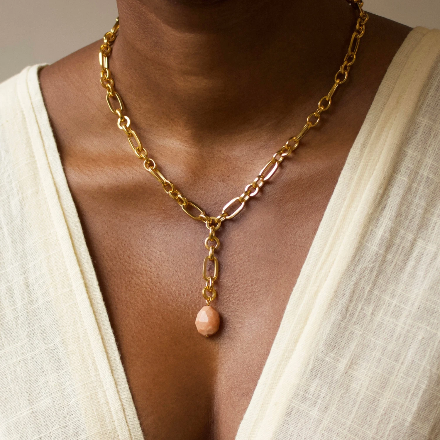 Peach Amazonite Chunky Chain Lariat 6 Peach Amazonite Chunky Chain Lariat - Image 6