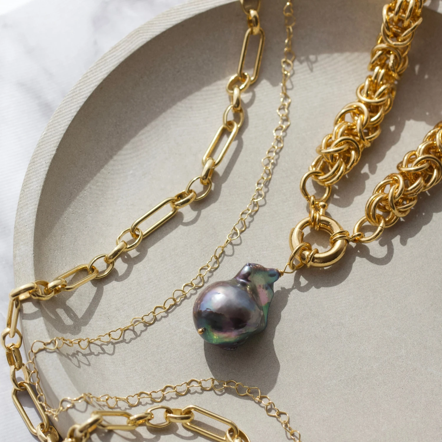 Baroque Black Pearl Chunky Chain Necklace 3 Baroque Black Pearl Chunky Chain Necklace - Image 3