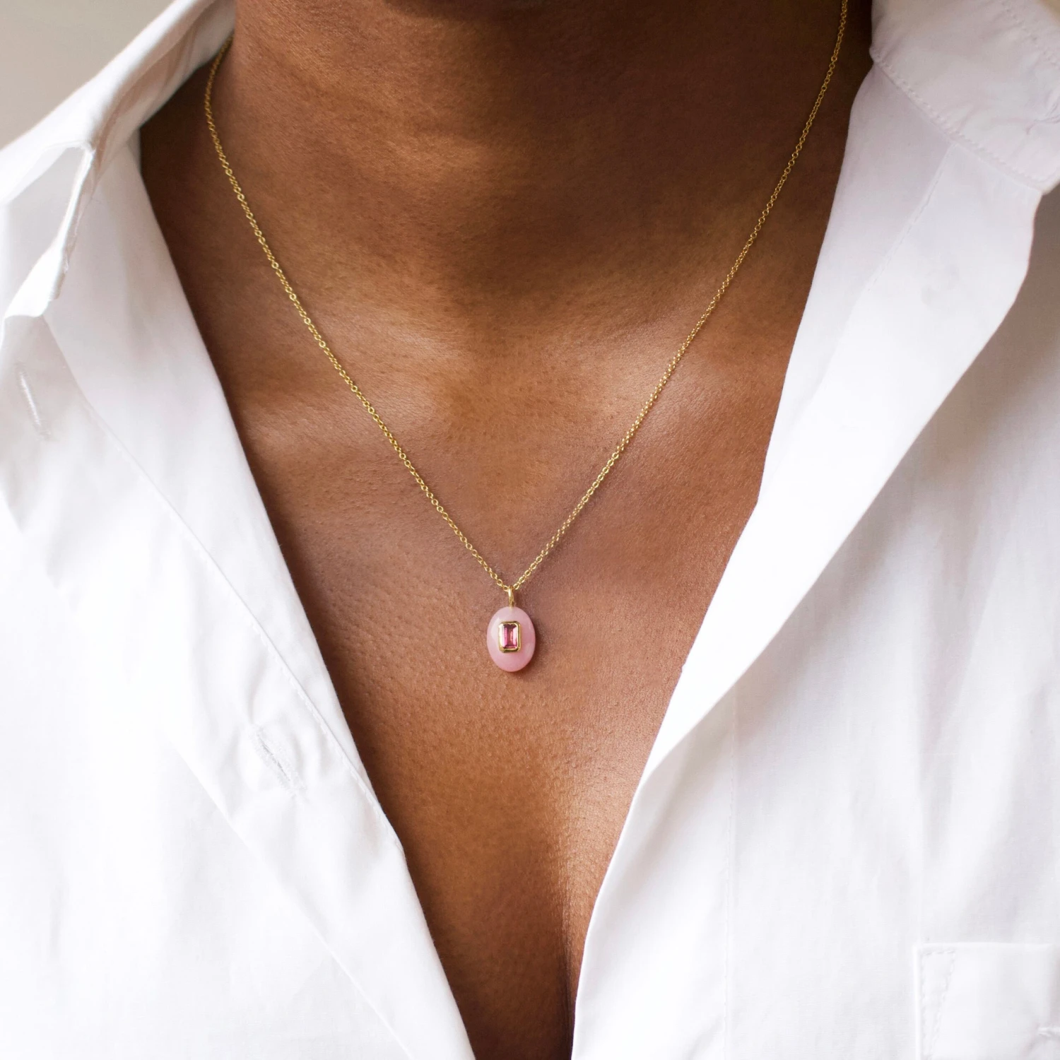 Pink Opal & Tourmaline Pendant Necklace 2 Pink Opal & Tourmaline Pendant Necklace - Image 2