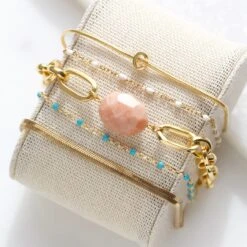 Peach Amazonite Chunky Chain Bracelet -Carrie Elizabeth IMG 2406copy2 scaled