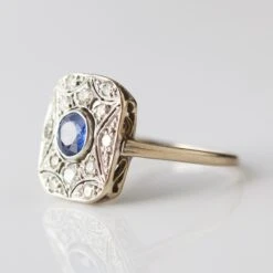 Vintage 18 Solid White Gold Sapphire And Diamond Ring - UK Size R 11 Vintage 18 Solid White Gold Sapphire And Diamond Ring - UK Size R -Carrie Elizabeth IMG 2971copy