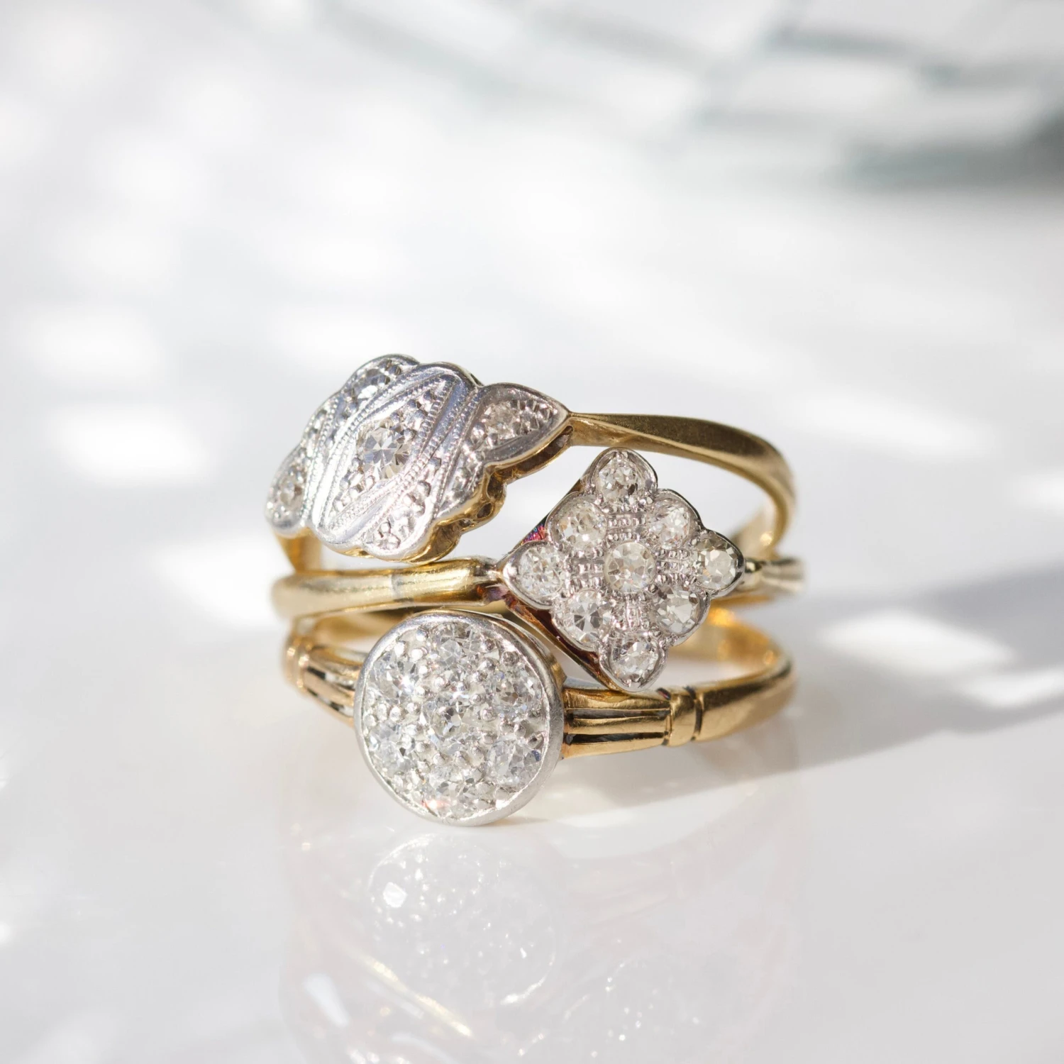 Vintage 18k Solid Yellow Gold And Platinum Diamond Ring - Size N 3 Vintage 18k Solid Yellow Gold And Platinum Diamond Ring - Size N - Image 3