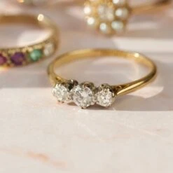 Vintage 18k Solid Yellow Gold Diamond Ring Size - P -Carrie Elizabeth IMG 5233copy2 scaled