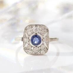 Vintage 18 Solid White Gold Sapphire And Diamond Ring - UK Size R 8 Vintage 18 Solid White Gold Sapphire And Diamond Ring - UK Size R -Carrie Elizabeth IMG 6588copy2 scaled