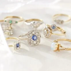 Vintage 18 Solid White Gold Sapphire And Diamond Ring - UK Size R 9 Vintage 18 Solid White Gold Sapphire And Diamond Ring - UK Size R -Carrie Elizabeth IMG 6843copy2 scaled