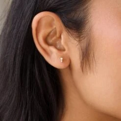 Dainty Pearl & Diamond Stud Earring 10 Dainty Pearl & Diamond Stud Earring -Carrie Elizabeth IMG 6848copy2 scaled