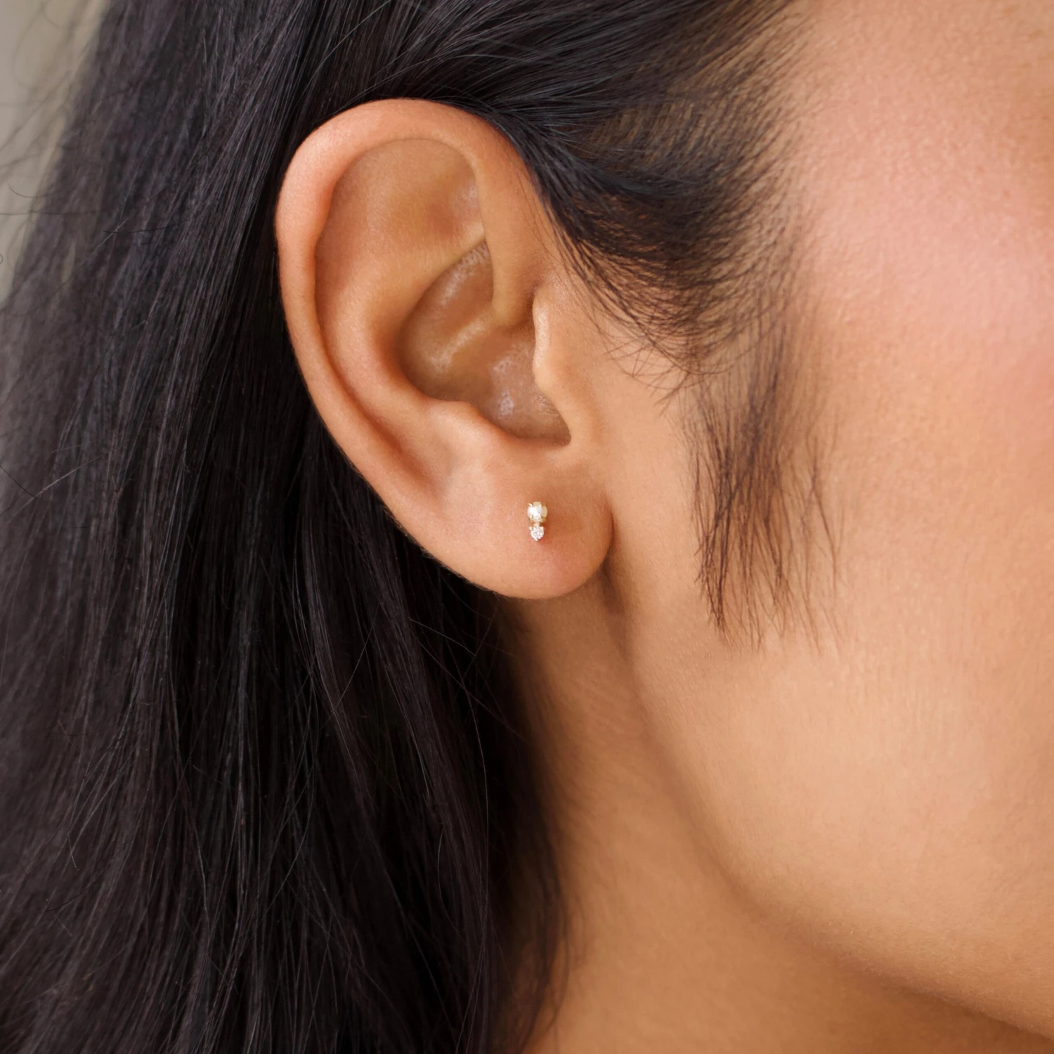 Dainty Pearl & Diamond Stud Earring 4 Dainty Pearl & Diamond Stud Earring - Image 4