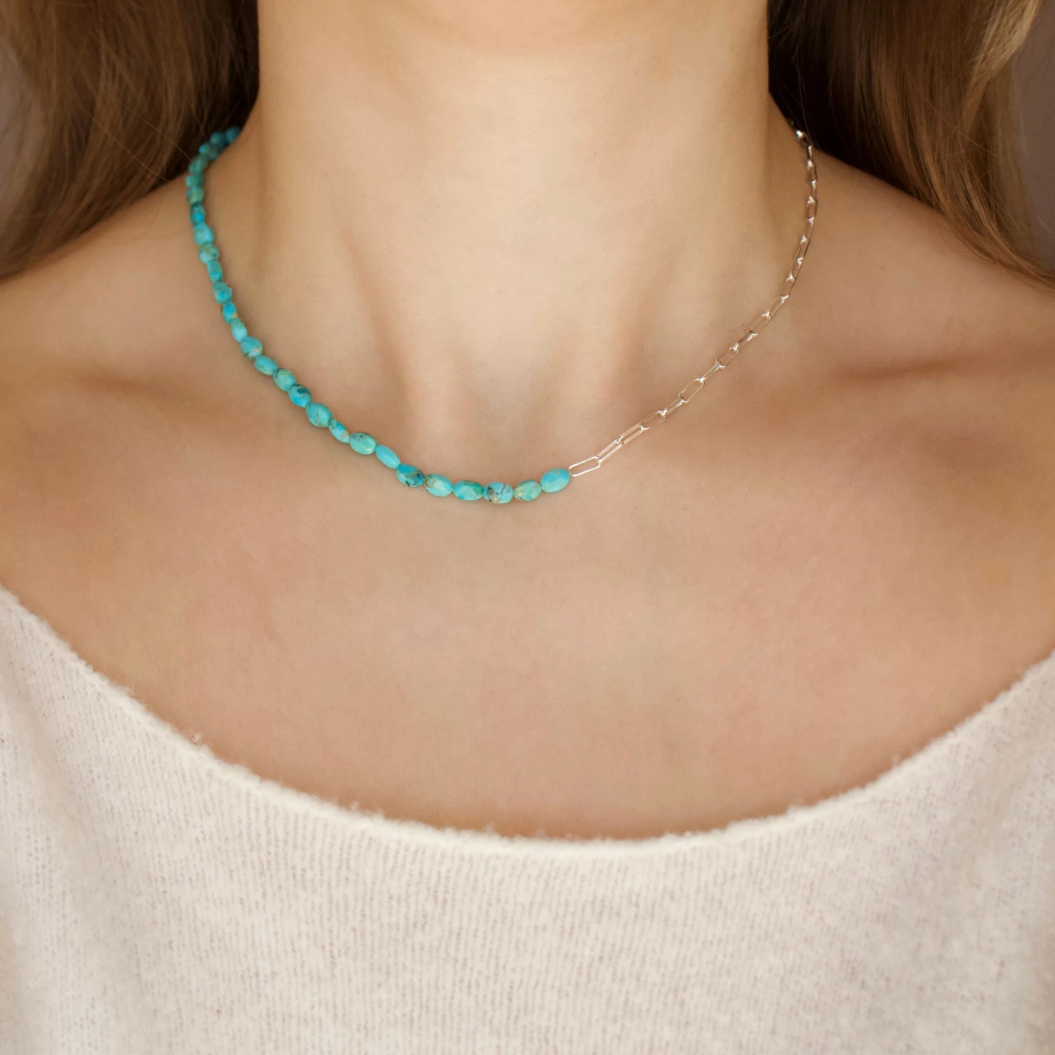 Mohave Turquoise & Chain Necklace 2 Mohave Turquoise & Chain Necklace - Image 2