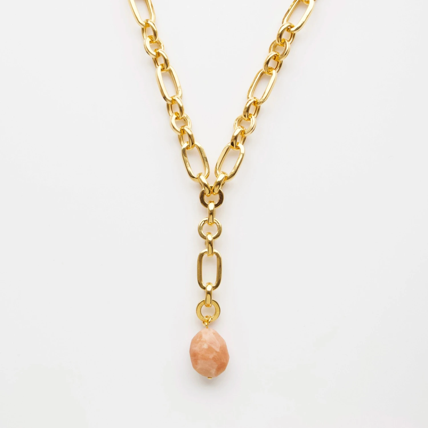 Peach Amazonite Chunky Chain Lariat 1 Peach Amazonite Chunky Chain Lariat