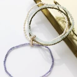 Solitaire Diamond Tanzanite Beaded Stretch Bracelet -Carrie Elizabeth IMG 8173 copy 2 1 scaled