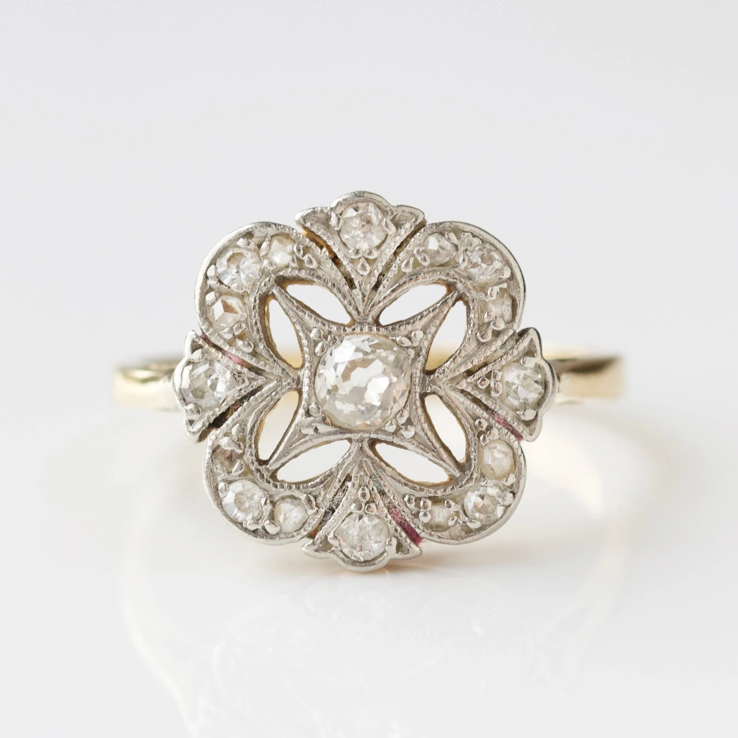 Vintage 18k Yellow Gold Diamond Ring - Uk Size K 1/2 1 Vintage 18k Yellow Gold Diamond Ring - Uk Size K 1/2