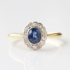 Vintage 18k Yellow Gold Sapphire And Diamond Ring - Uk Size M 1/2