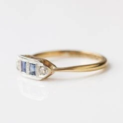 Vintage 9k Yellow Gold And Platinum Sapphire And Diamond Ring- UK Size O 11 Vintage 9k Yellow Gold And Platinum Sapphire And Diamond Ring- UK Size O -Carrie Elizabeth IMG 8894 copy