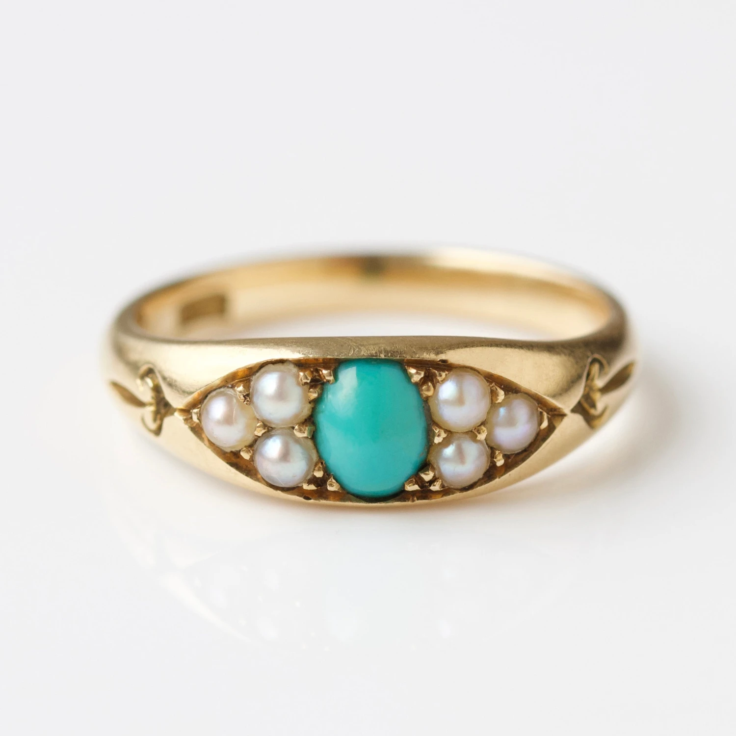 Vintage 18k Yellow Gold Turquoise And Pearl Ring - Uk Size O 1 Vintage 18k Yellow Gold Turquoise And Pearl Ring - Uk Size O