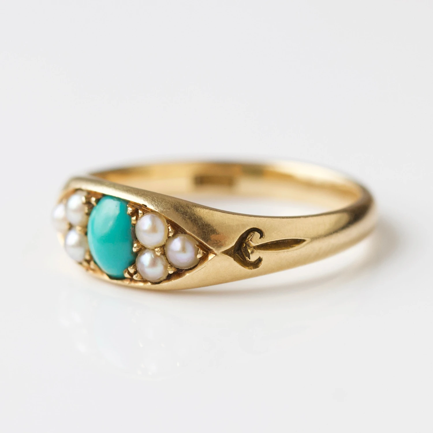Vintage 18k Yellow Gold Turquoise And Pearl Ring - Uk Size O 6 Vintage 18k Yellow Gold Turquoise And Pearl Ring - Uk Size O - Image 6