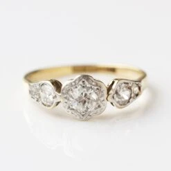 Vintage 18k Yellow Gold And Platinum Diamond Ring - Uk Size M