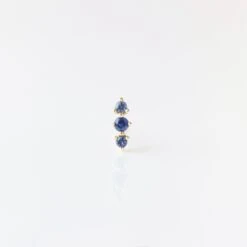 Blue Sapphire Triple Stone Stud Earring