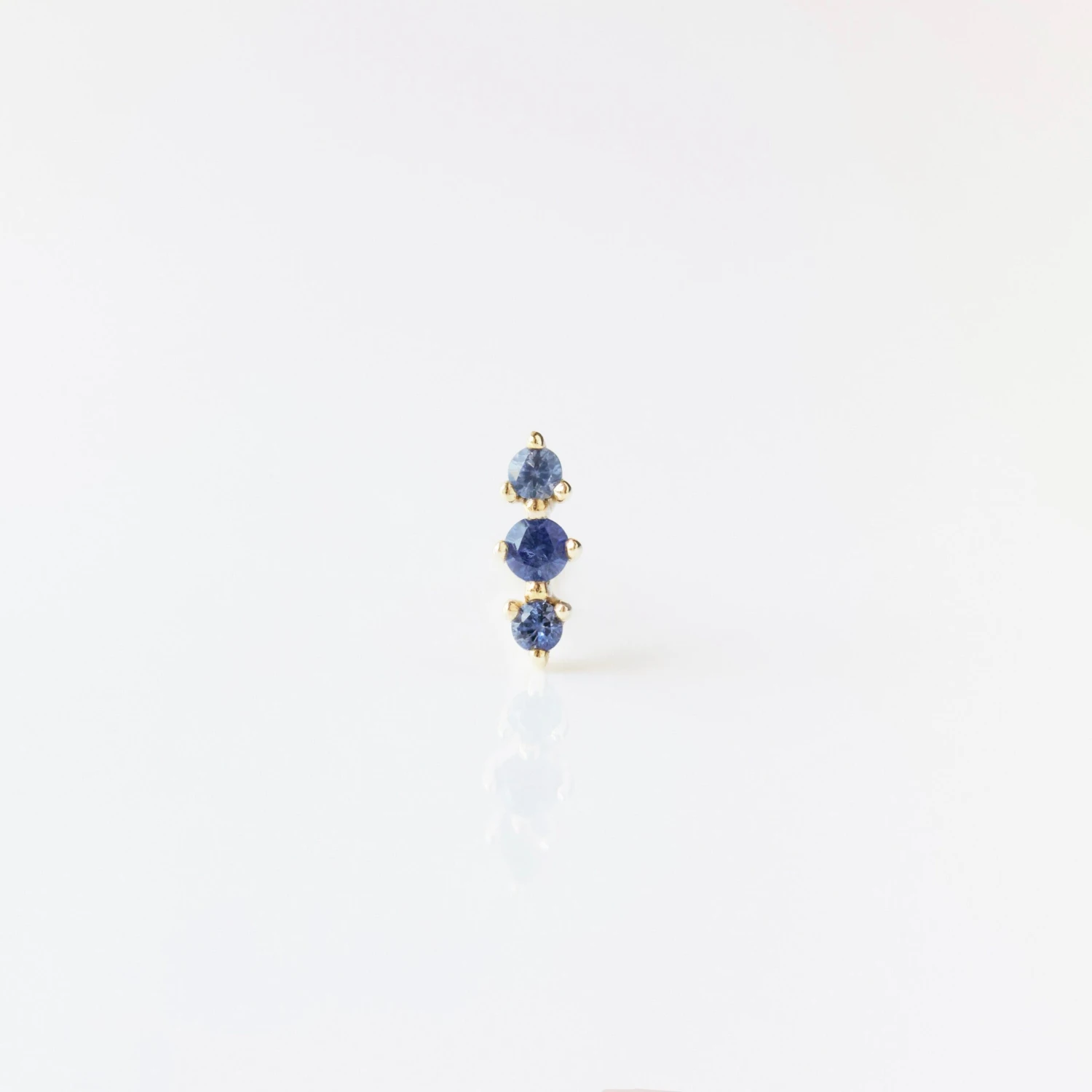 Blue Sapphire Triple Stone Stud Earring 1 Blue Sapphire Triple Stone Stud Earring