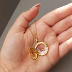 Engraved Initial Locket Necklace With Diamond Detail -Carrie Elizabeth LocketOpenonHand scaled