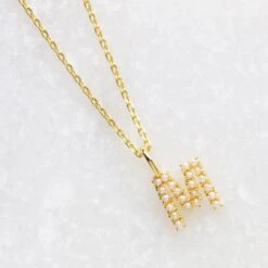 Pearl Initial Necklace -Carrie Elizabeth M scaled