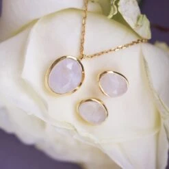 Simple Moonstone Earrings -Carrie Elizabeth MoonstoneNeck EarSet scaled
