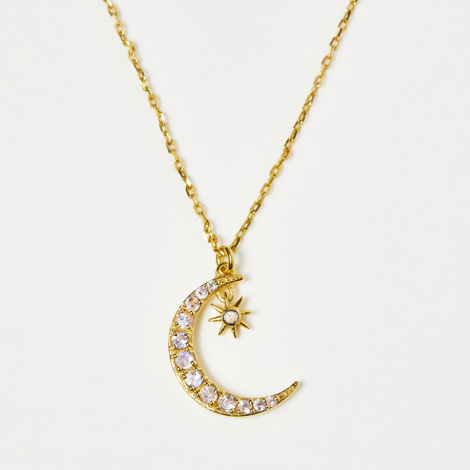 Moonstone & Diamond Crescent Moon Necklace 1 Moonstone & Diamond Crescent Moon Necklace